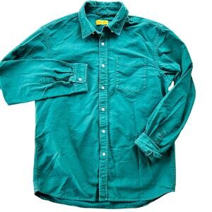 Saturdays NYC Cotton Twill Button Front Shirt Size Large Teal Green Long Sleeve